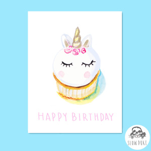 Unicorn Cupcake Birthday Card