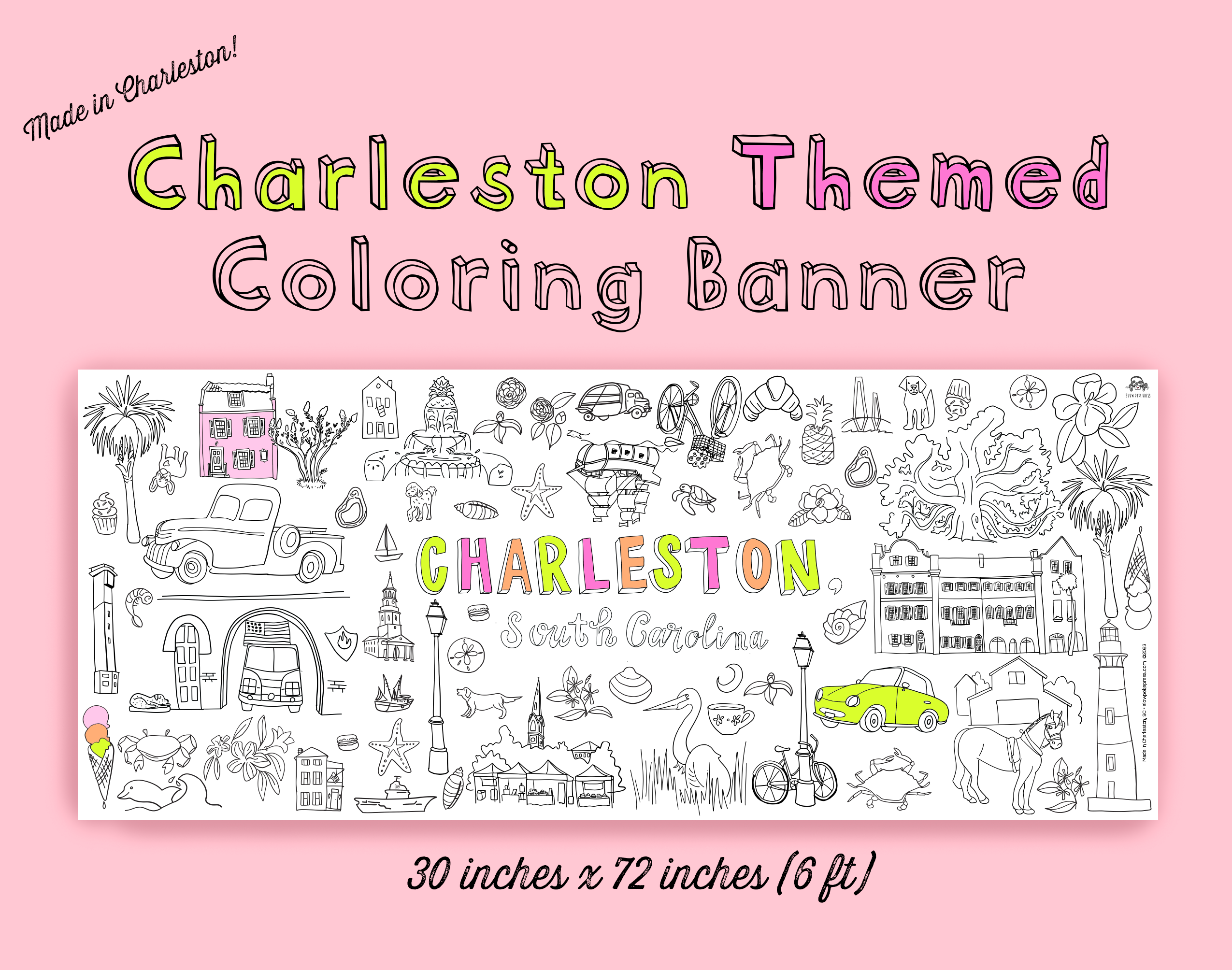 Charleston Themed Coloring Banner, Giant Coloring Page, Party Table Cover that can be Colored