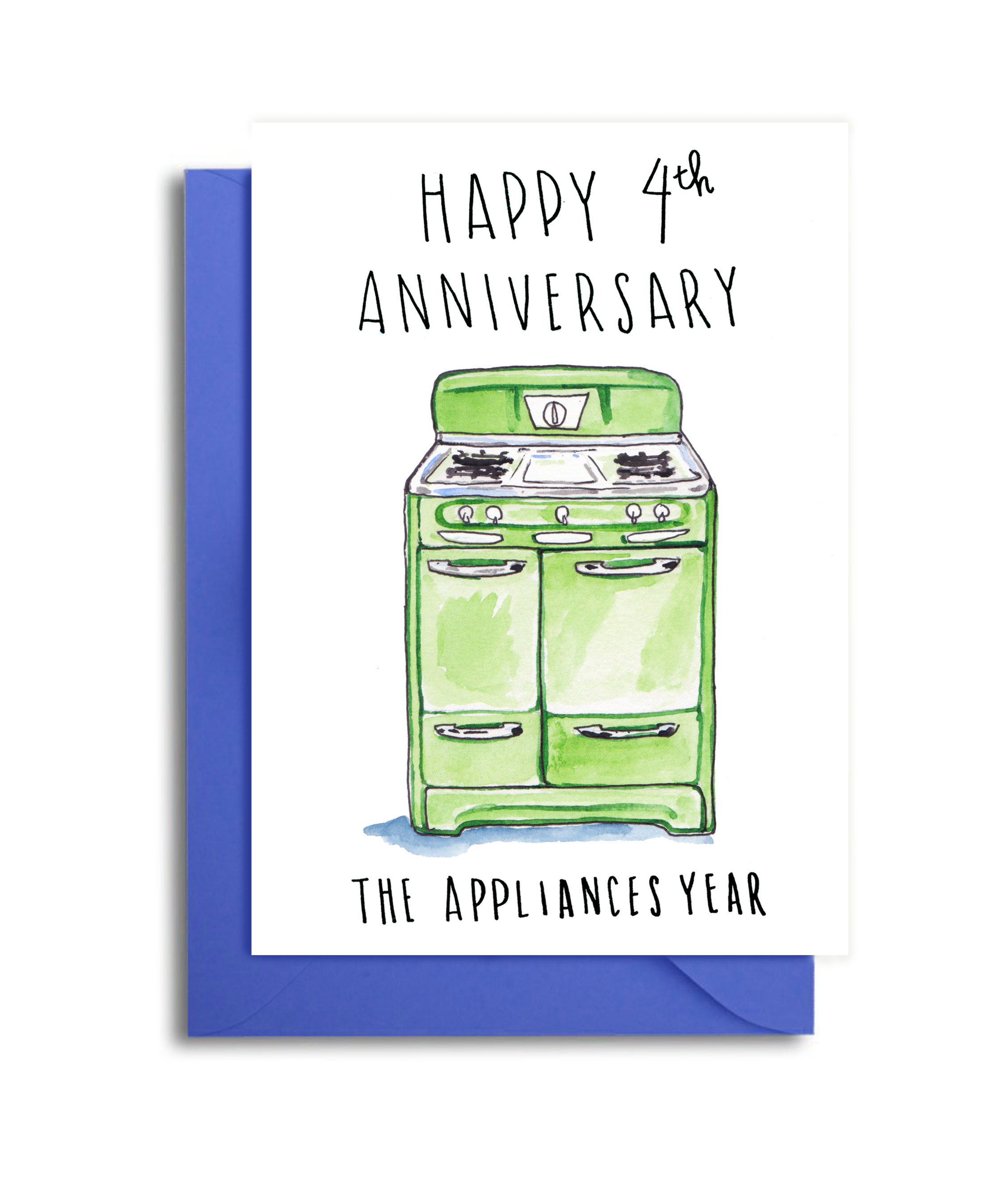 4th Wedding Anniversary Card - 4th Anniversary Appliances Themed Gift - Fourth Anniversary Vintage Stove Card