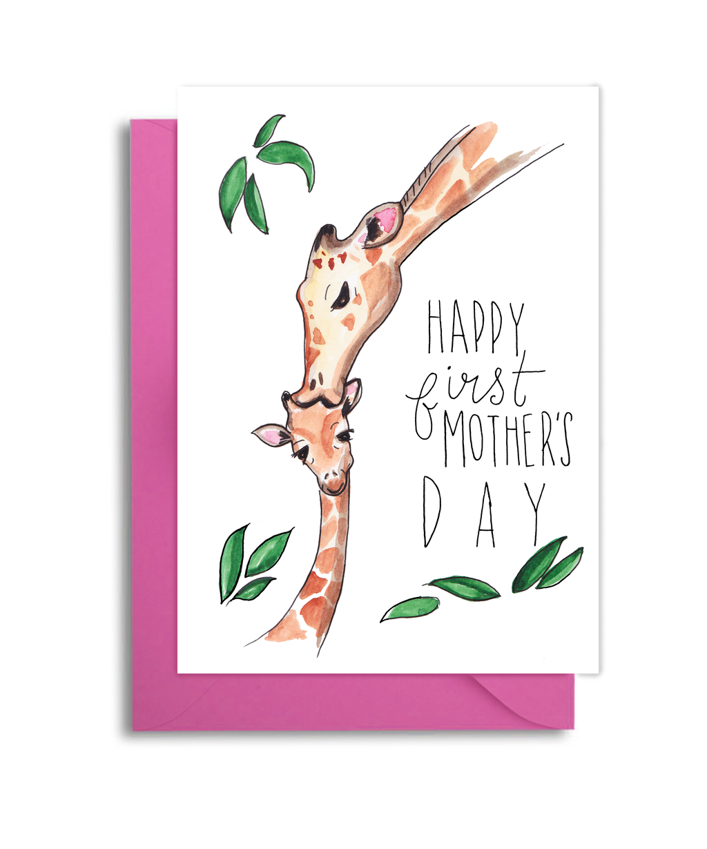 Giraffe Mom and Baby First Mother's Day Card