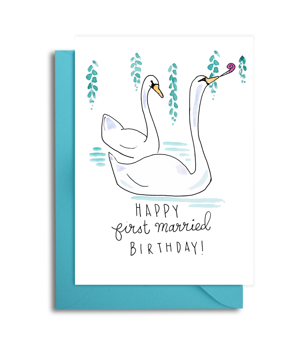 Swans First Married Birthday Card