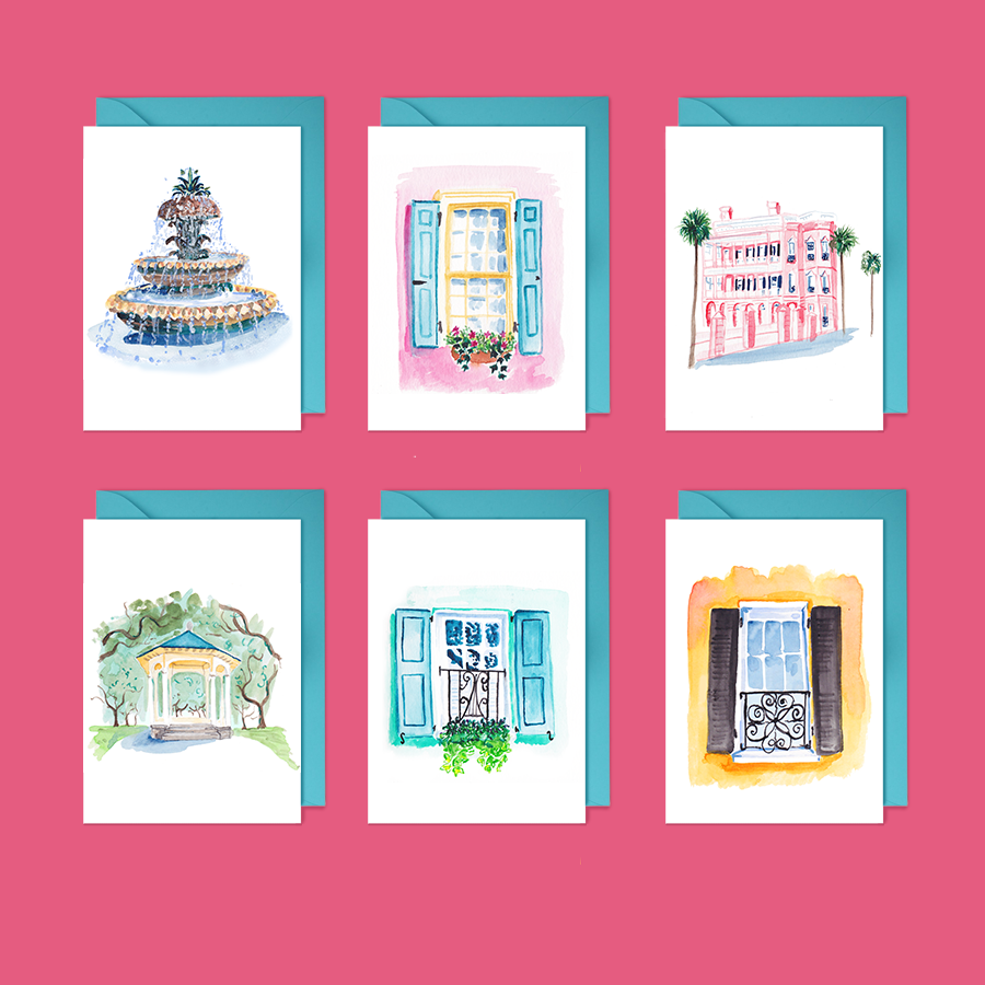 Charleston Themed Set of 6 Note Cards