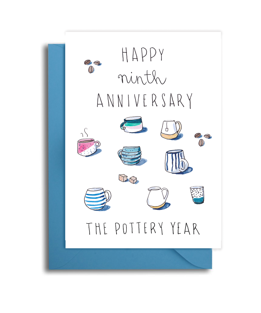 8th Wedding Anniversary Card - Pottery Themed Anniversary Card - 9th Anniversary Pottery Themed Card