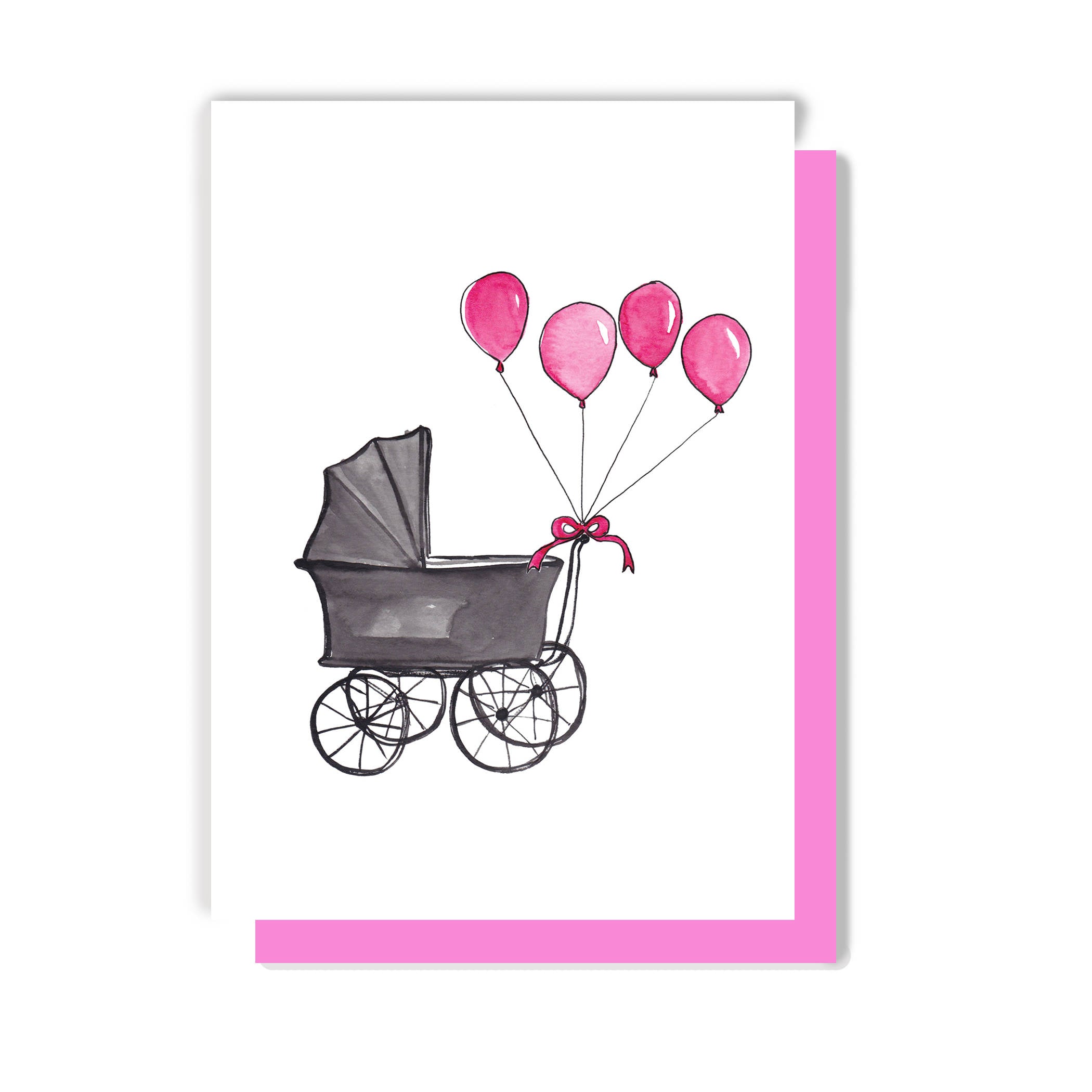Pram with Balloons New Baby Card