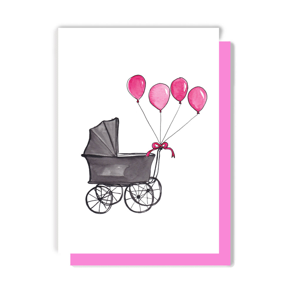 Pram with Balloons New Baby Card
